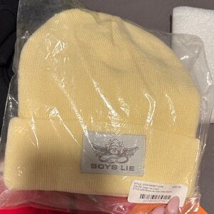 Boys Lie Pale Yellow Knit Cuffed Beanie with Logo Patch